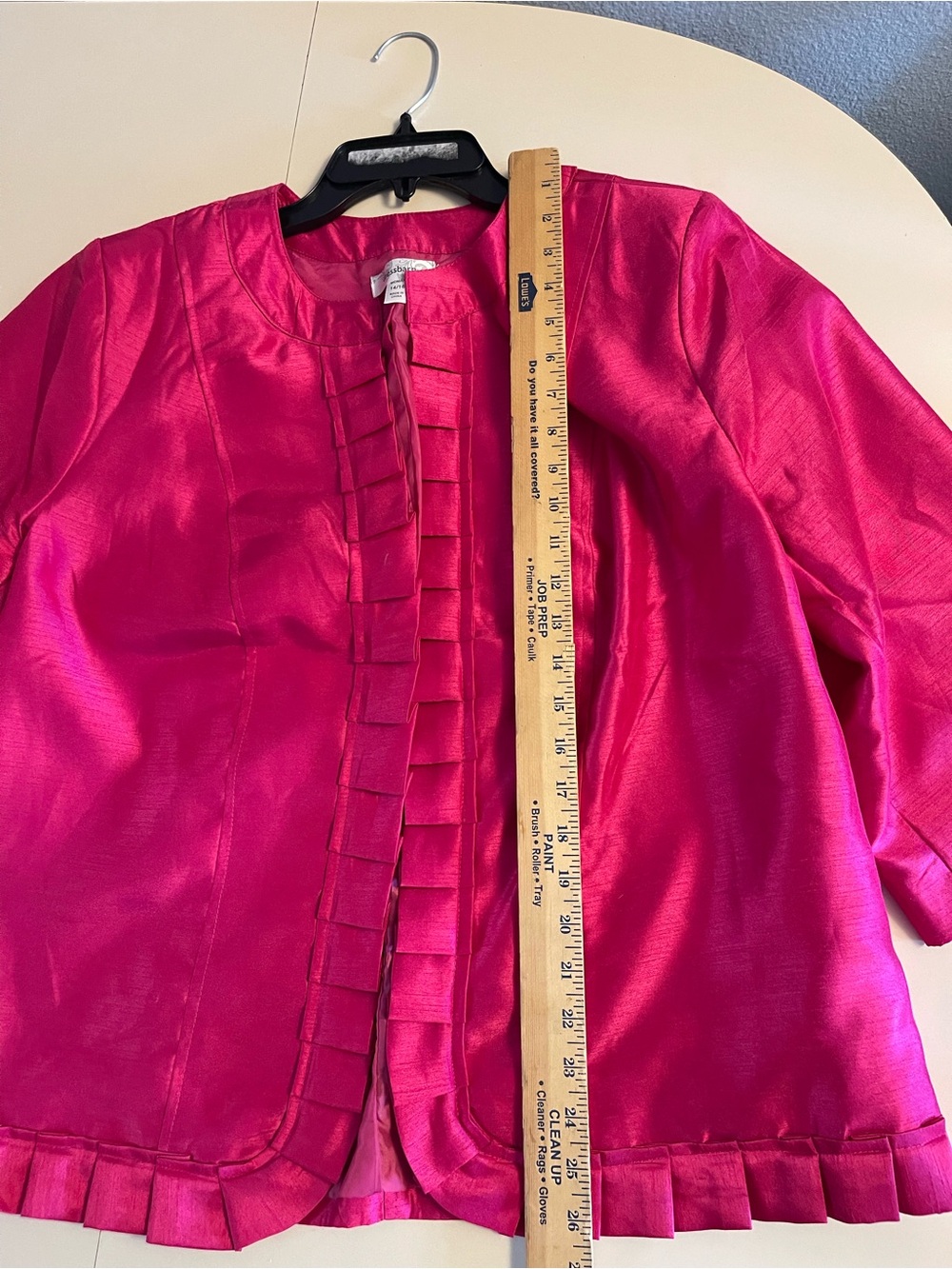 dressbarn Fuchsia Satin Open-Front Ruffle Hem Jacket Size 14/16 - Picture 9 of 11